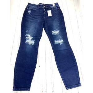 Judy Blue Jeans Womens 16W Mid Rise Skinny Fit Distressed Dark Wash